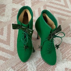 Charlotte Olympia Green Velvet Booties